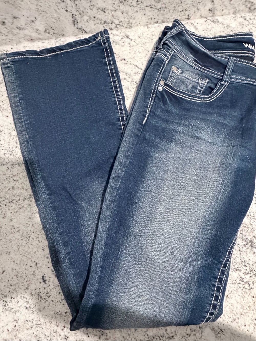 Wallflower Women's Dark Blue Straight-Leg Jeans with Faded Detail
